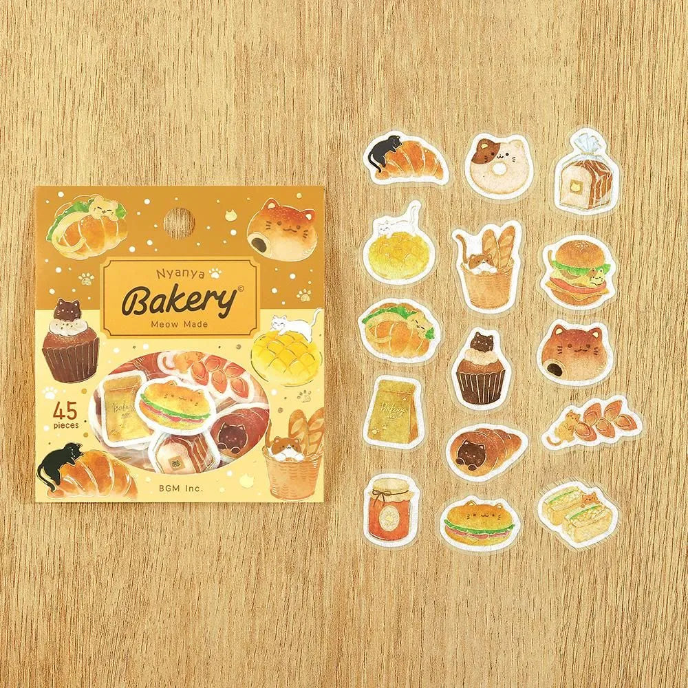 BGM Flake Stickers - Foil-Stamped - Let's Eat, Meow - Bakery