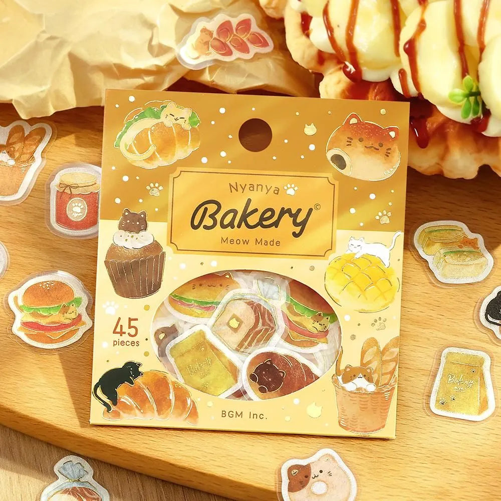 BGM Flake Stickers - Foil-Stamped - Let's Eat, Meow - Bakery
