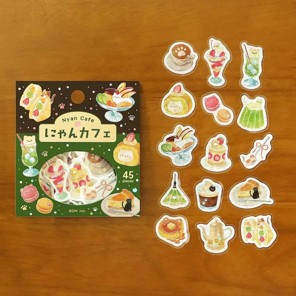BGM Flake Stickers - Foil-Stamped - Let's Eat, Meow - Cafe