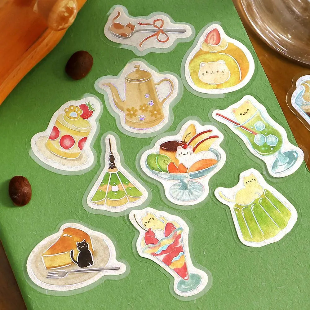BGM Flake Stickers - Foil-Stamped - Let's Eat, Meow - Cafe