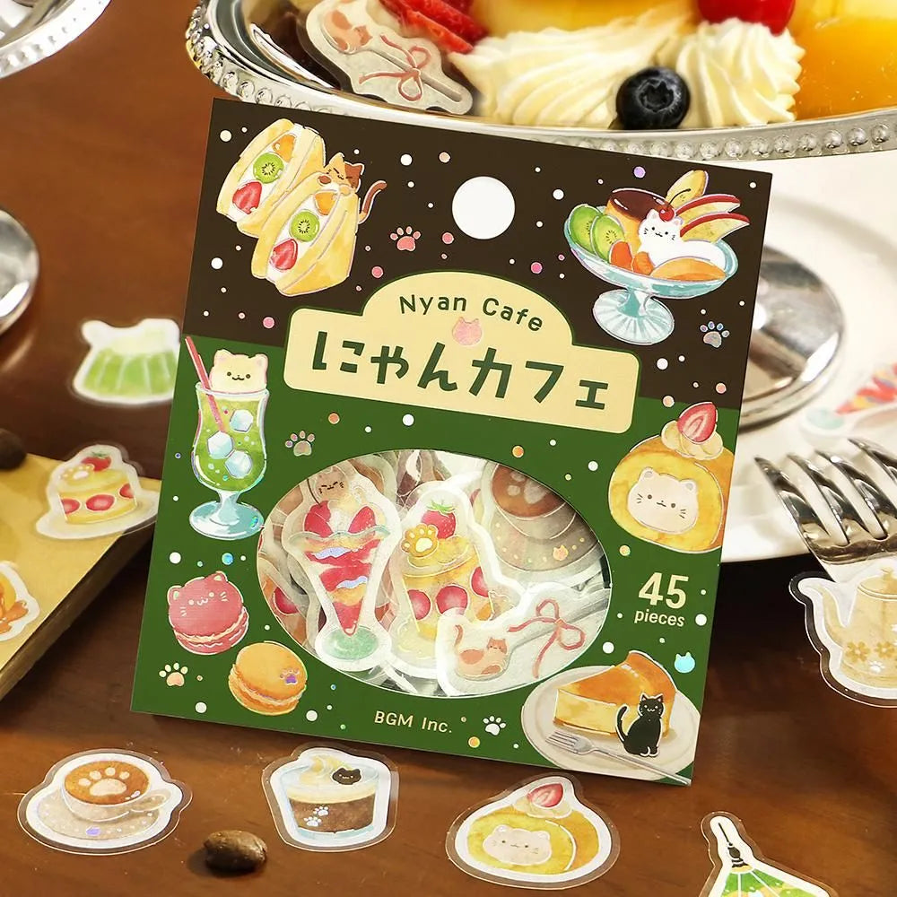 BGM Flake Stickers - Foil-Stamped - Let's Eat, Meow - Cafe