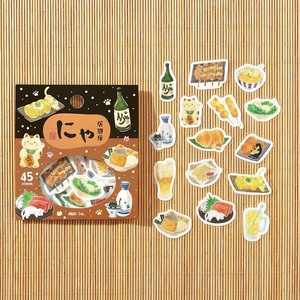 BGM Flake Stickers - Foil-Stamped - Let's Eat, Meow - Izakaya