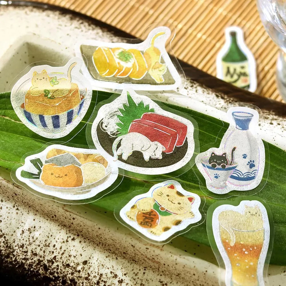 BGM Flake Stickers - Foil-Stamped - Let's Eat, Meow - Izakaya