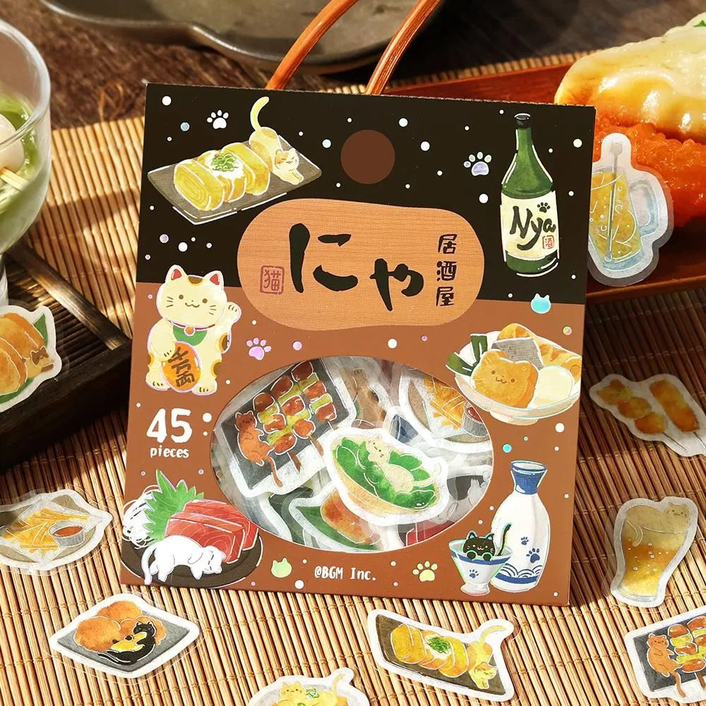 BGM Flake Stickers - Foil-Stamped - Let's Eat, Meow - Izakaya