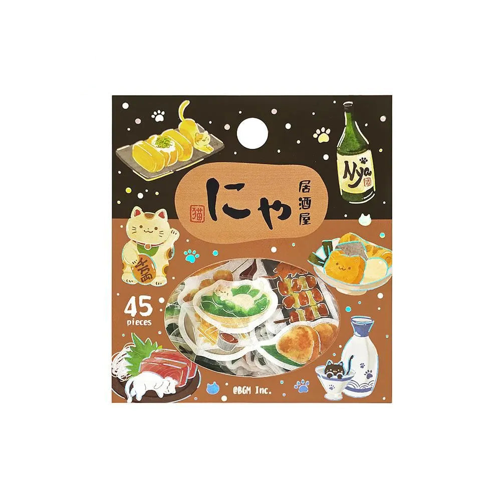 BGM Flake Stickers - Foil-Stamped - Let's Eat, Meow - Izakaya