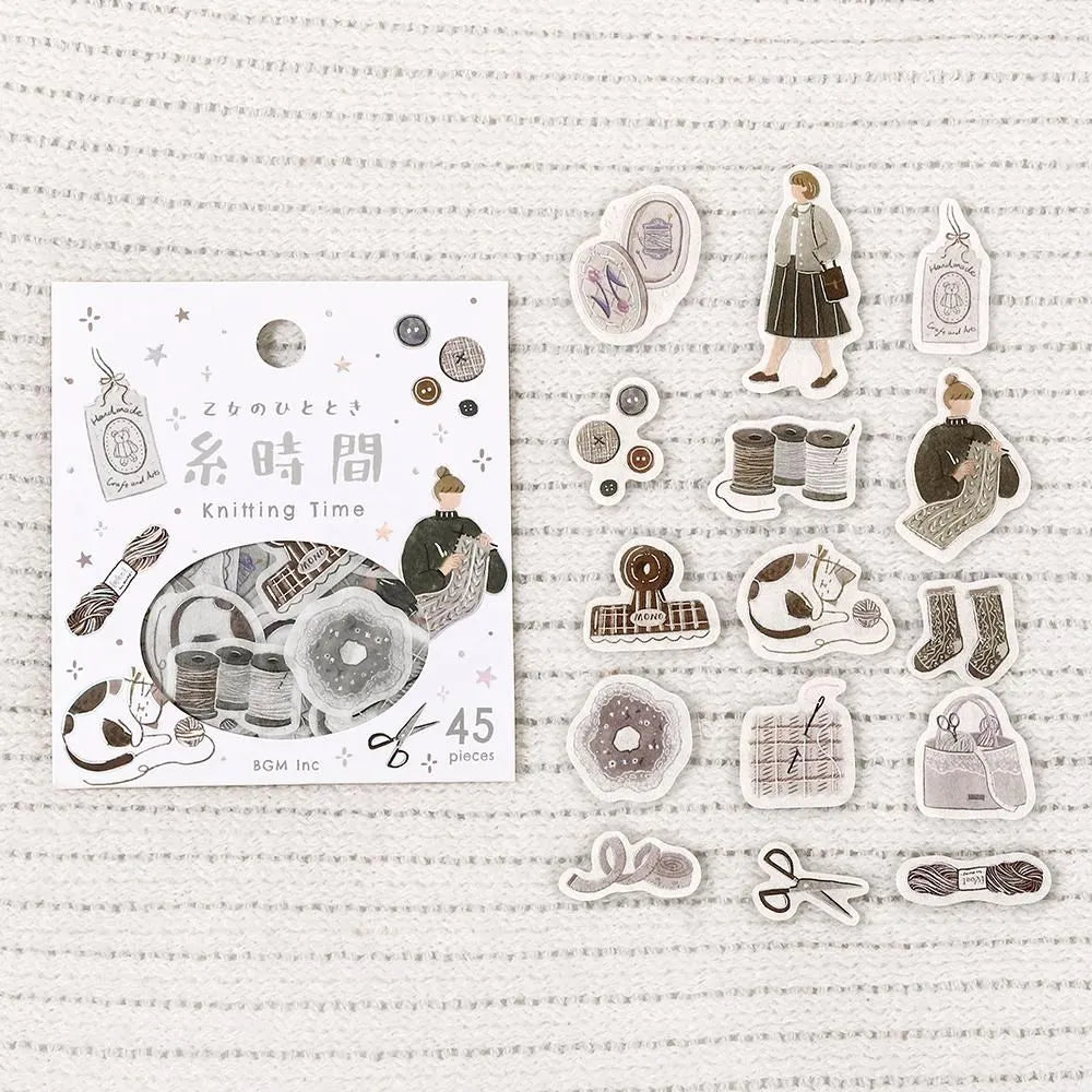 BGM Flake Stickers - Foil-Stamped - A Maiden's Moment - Knitting Time