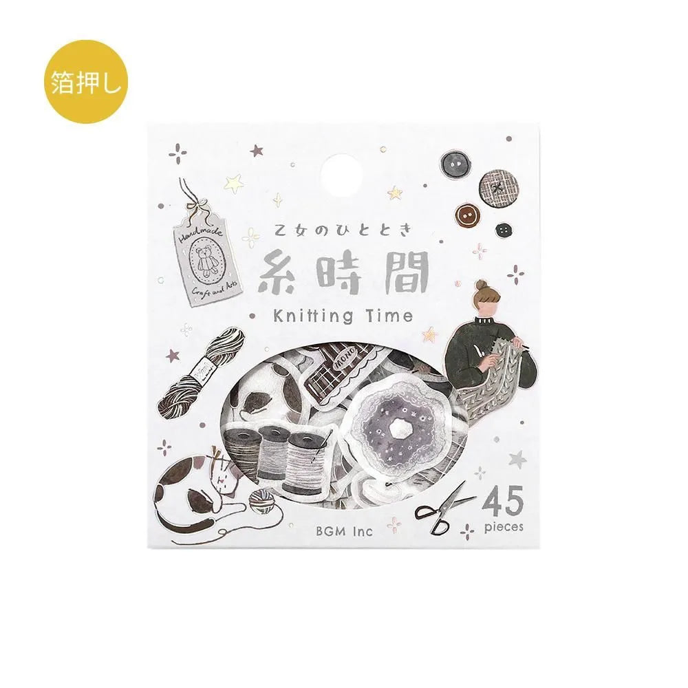 BGM Flake Stickers - Foil-Stamped - A Maiden's Moment - Knitting Time