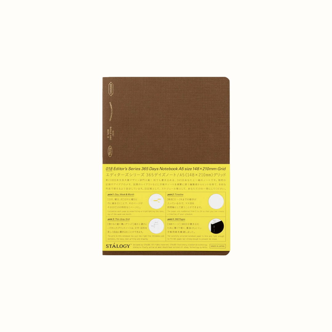 STALOGY Editor’s Series 365 Days Notebook - A5 - Grid - Cacao Brown - 2025 Limited Edition